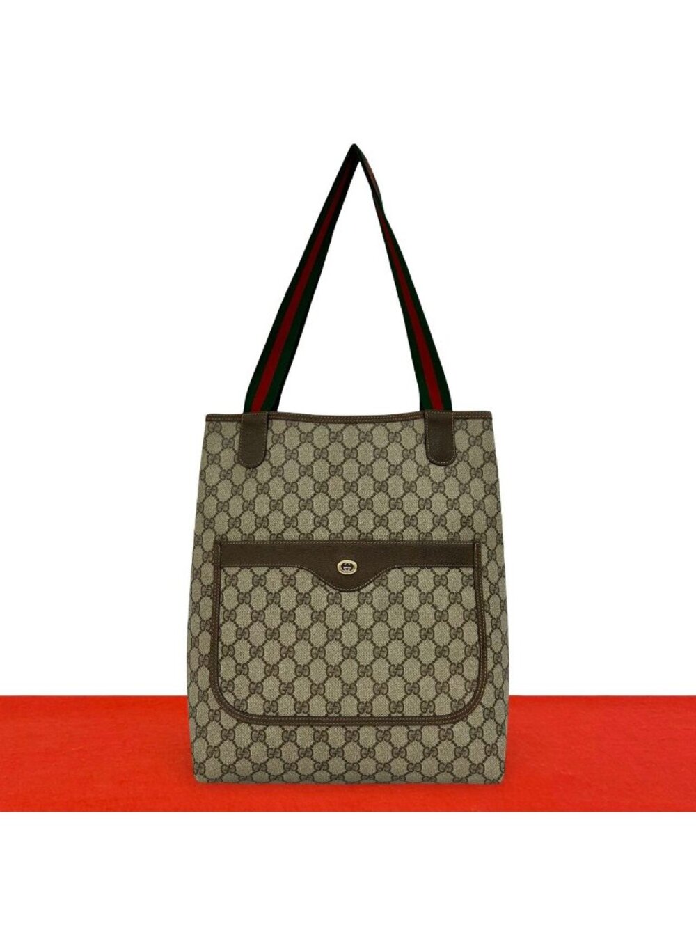 Gucci Vintage Sherry Line GG Logo Pattern Leather Tote Shoulder Bag Brown